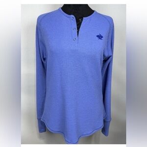 Rabbit Snap-to-it Shirt Sz Small Waffle Knit Henley Thermal Top Blue Women’s EUC